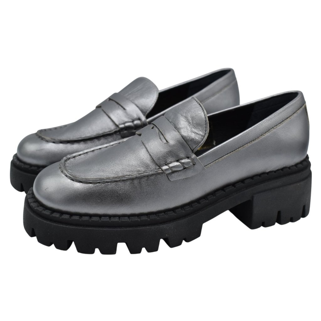 Free People Womens Size Eur 39 Us 8.5 Lyra Lug Sole Pewter Slip On Loafers
